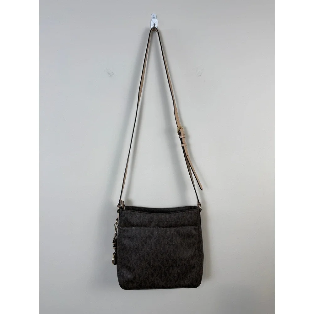 Michael Kors Crossbody Bag Women Medium Brown Signature Logo Gold Hardware